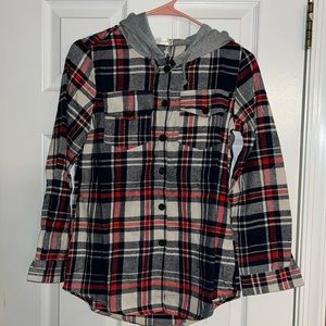 Plaid hooded button down.